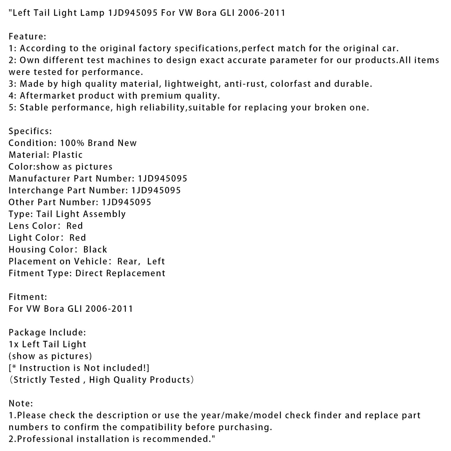 Fanale posteriore sinistro 1JD945095 per VW Bora GLI 2006-2011