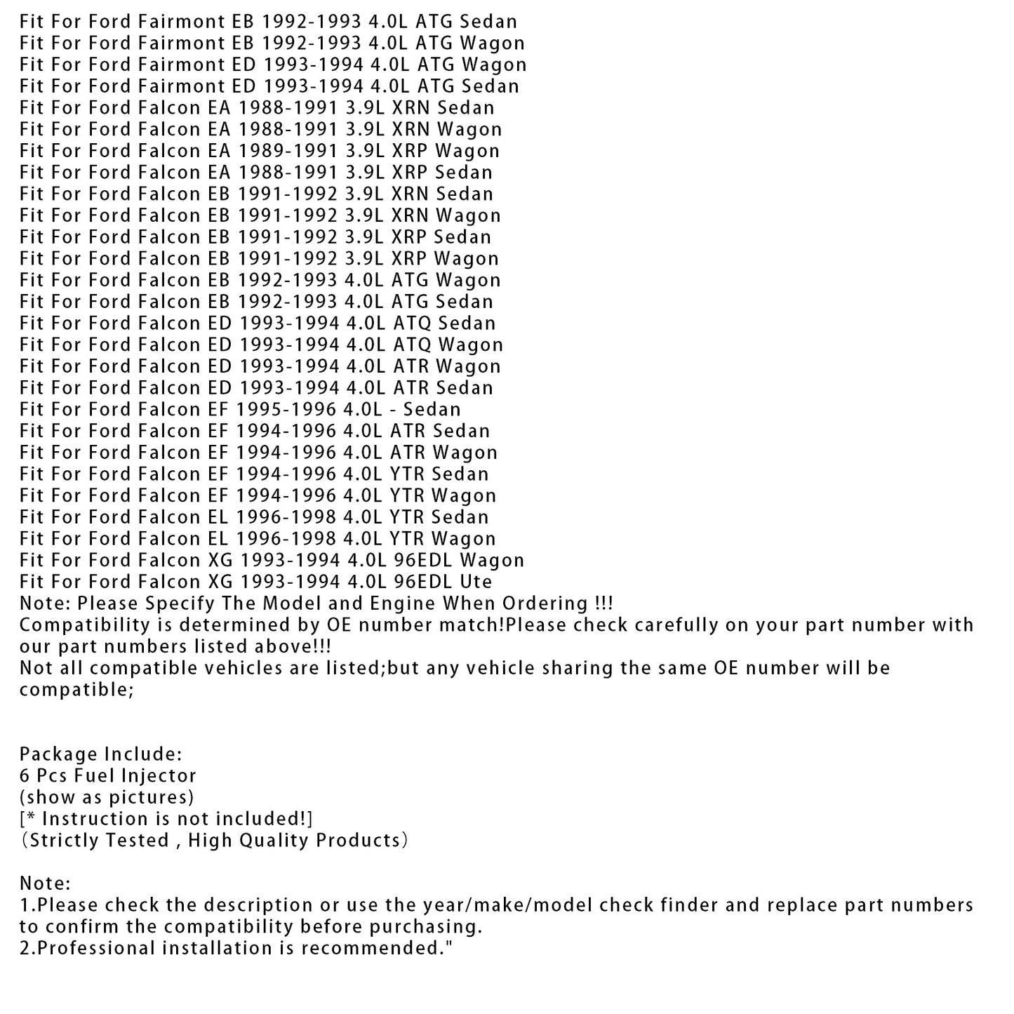 6 pezzi iniettori di carburante per Holden Commodore VS Statesman Ford Falcon EL 0280150790