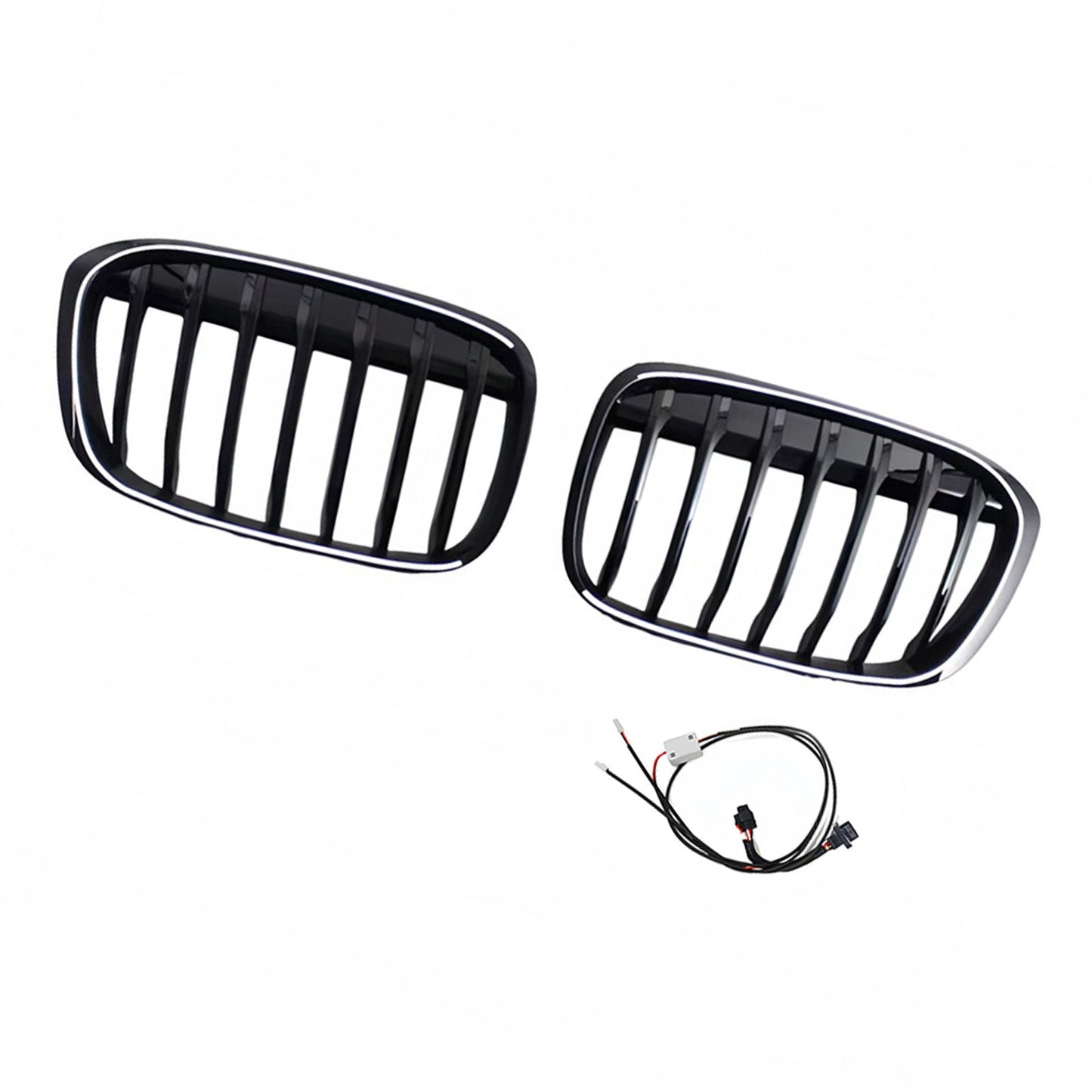 Griglia anteriore a doppio rene nera lucida, compatibile con BMW X1 F48 F49 2016-2019 (2 pezzi).