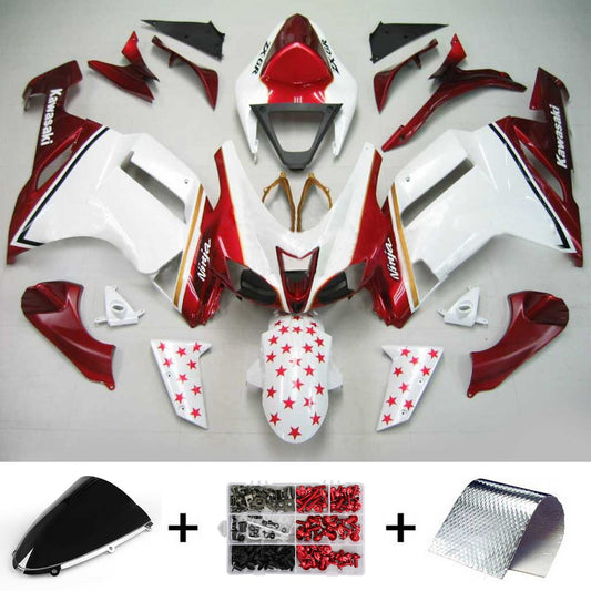 Amotopart Kawasaki 2007-2008 ZX6R 636 White con Red Star Deposit Kit