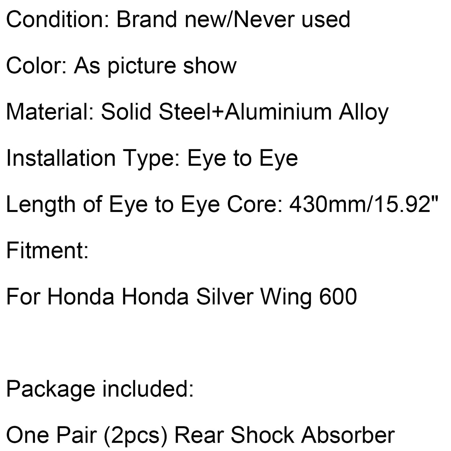 Moto 425mm Sospensione Ammortizzatori Aria Posteriore Per Honda Silver Wing 600 Generico