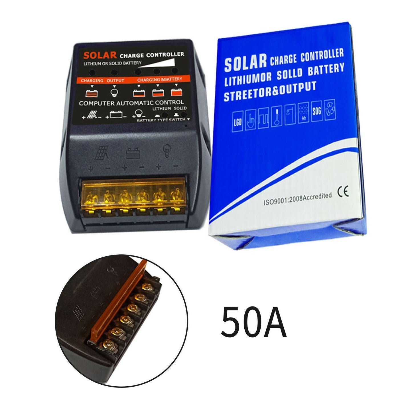 Regolatore di carica solare PWM 10A-50A 12V Adattatore di controllo della batteria del timer integrato