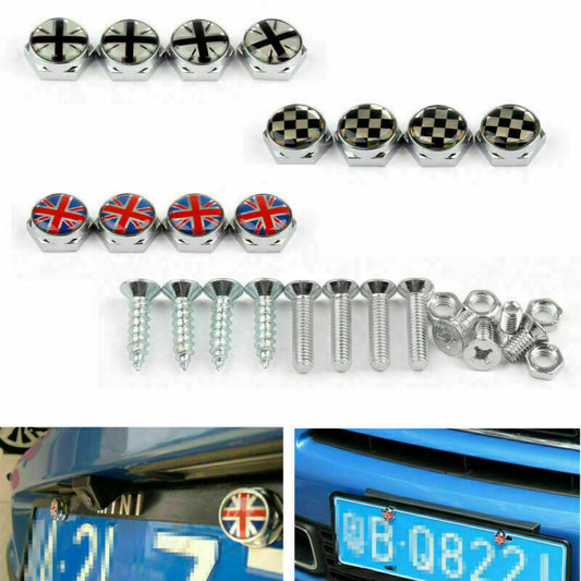 Le migliori offerte per Union Jack Chrome Metal License Plate Frame Screw Bolt Cap Para