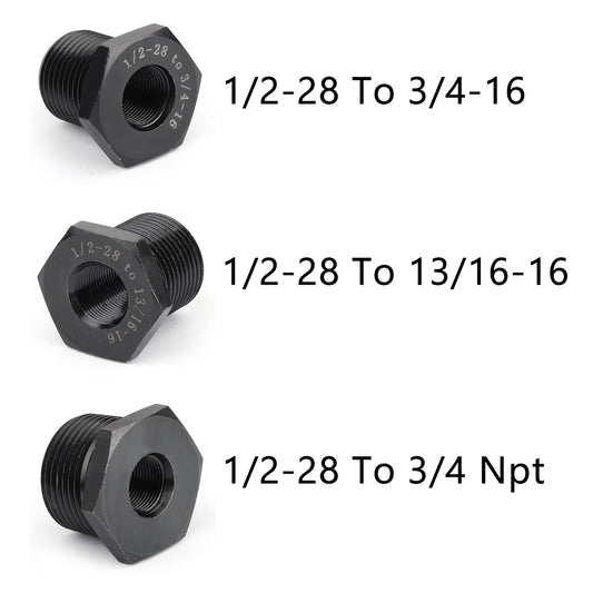 3PCS 1/2-28 a 3/4-16, 13/16-16, 3/4 NPT Filettatura Adattatori Filtro Olio Nero Nuovo