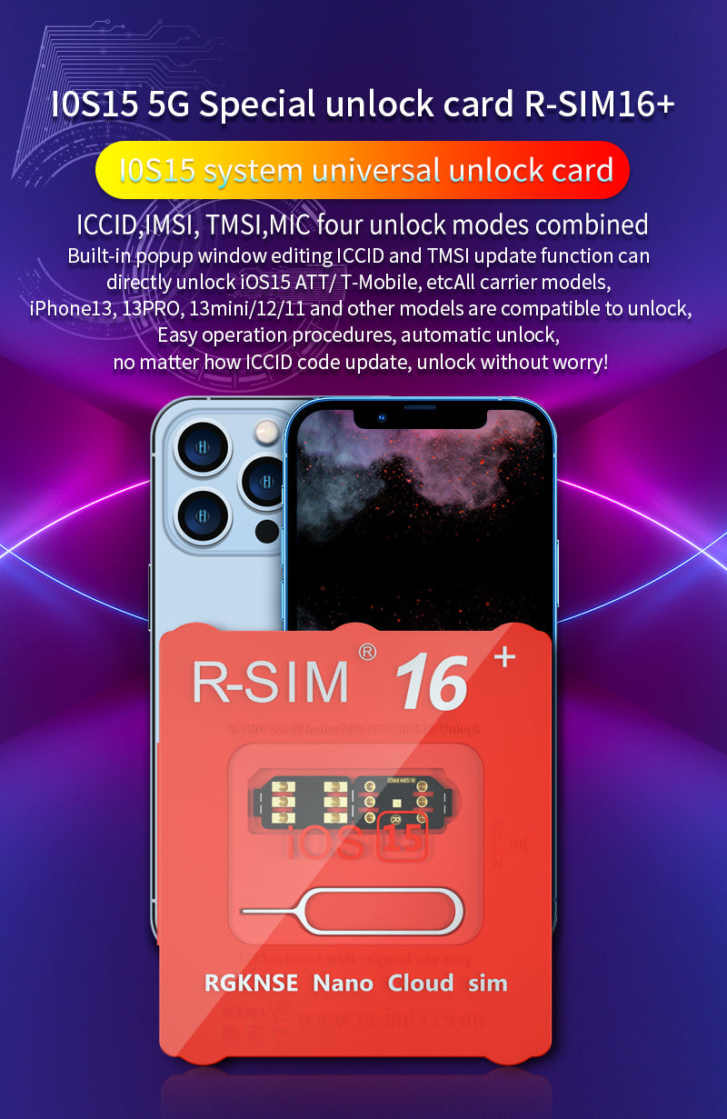R-SIM 16+ Nano Unlock Scheda RSIM adatta per iPhone 13 Pro 12 PRO MAX XS XR 8 IOS 15