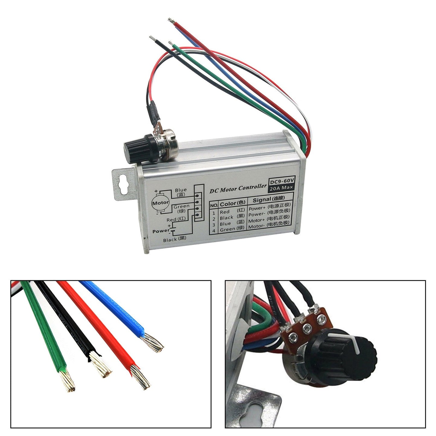 12V 24V Max 20A PWM Interruttore del controller di controllo della velocità variabile continua del motore CC