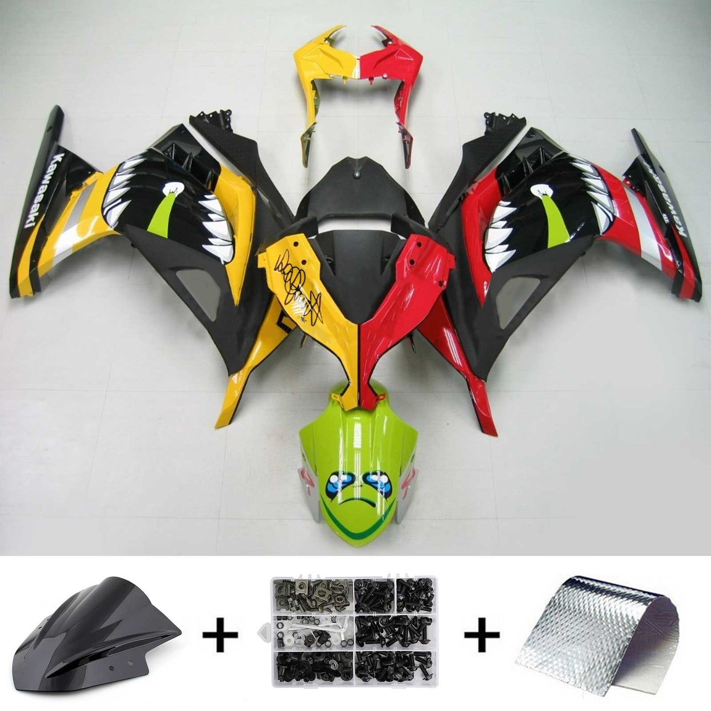 Amotopart Kawasaki 2013-2017 Ex300/Ninja300 Cartoon Shark Haatsproof