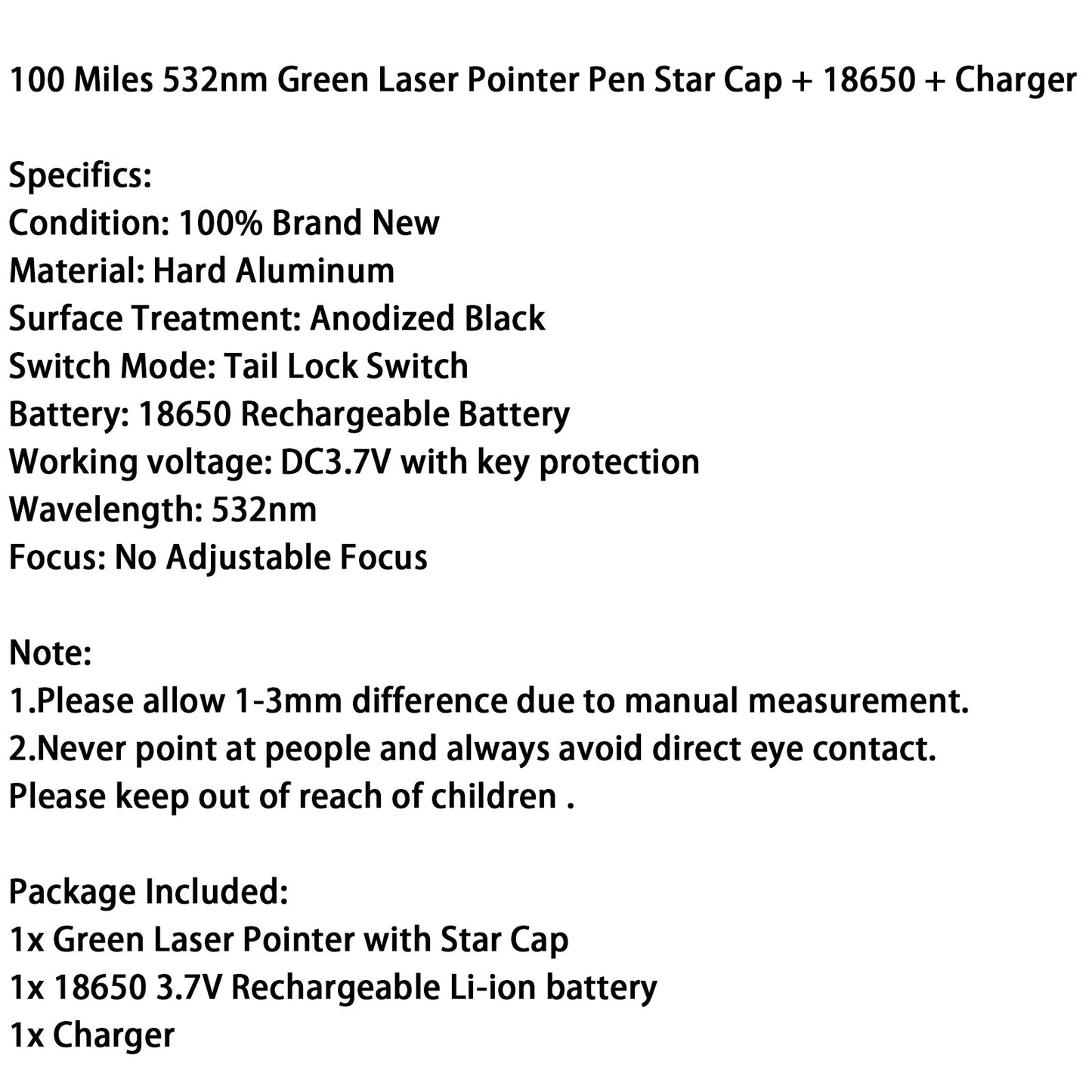 Penna puntatore laser verde militare 532nm Fascio visibile + batteria + cappuccio a stella