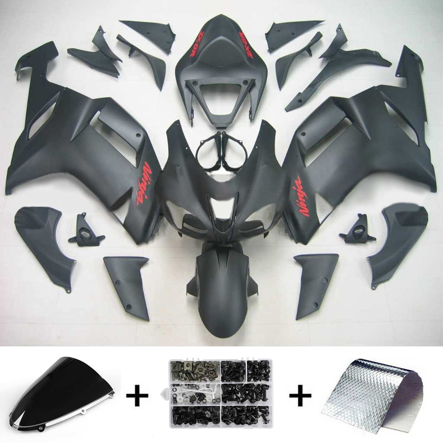 Amotopart Kawasaki 2007-2008 ZX6R 636 Nero con kit di vendita a logo rosso