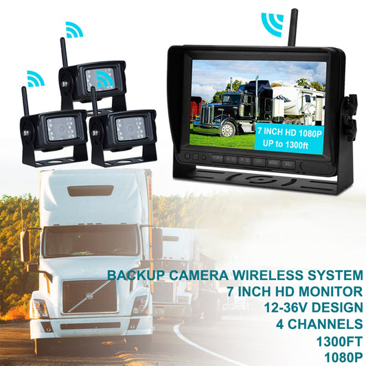 7" Display AHD 1080P Wireless 3CH Kit telecamera di retromarcia per rimorchio per camion