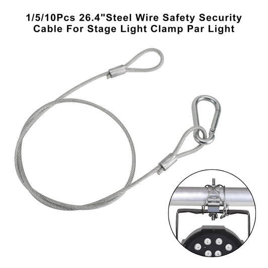 1/5/10Pcs 26.4"Cavo di sicurezza di sicurezza in filo di acciaio per luce da palcoscenico con morsetto Par Light