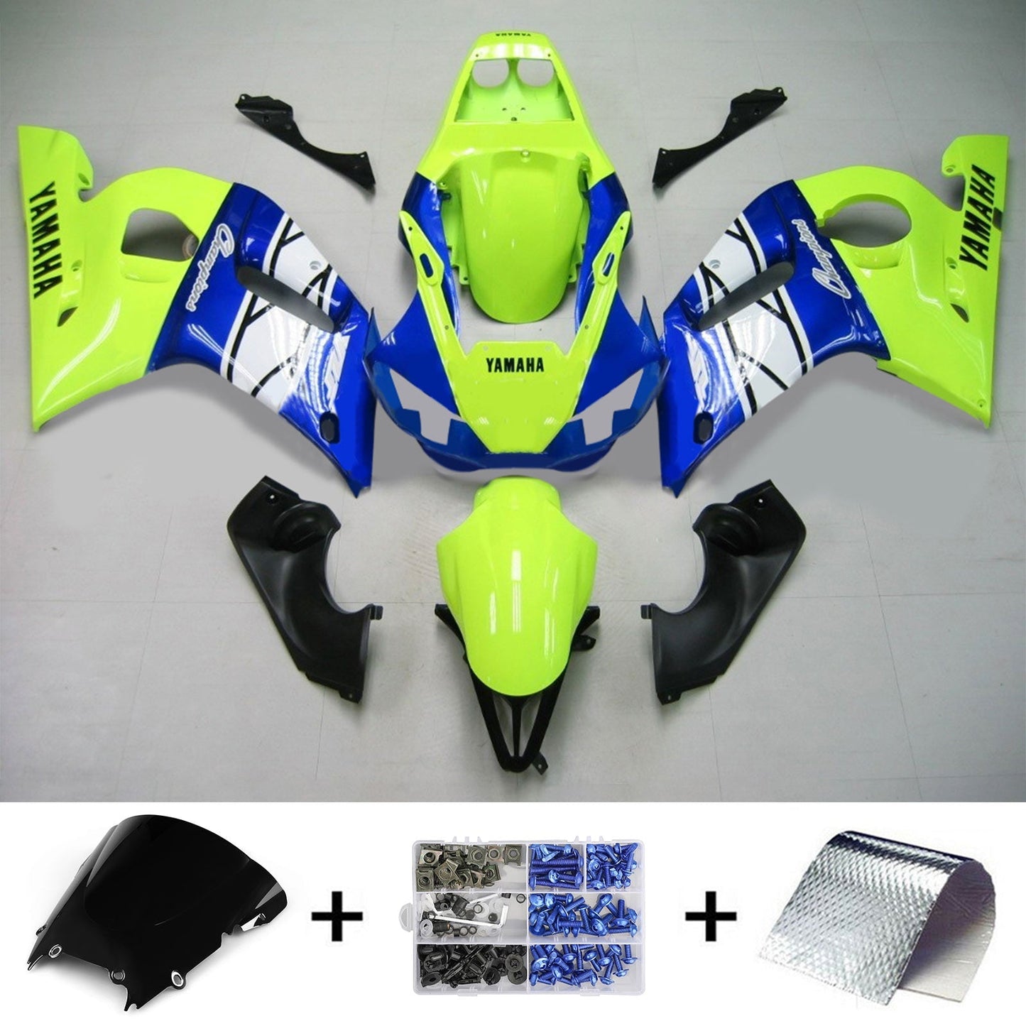 Amotopart Yamaha 1998-2002 YZF 600 R6 Blu con kit di rivestimento giallo fluorescente
