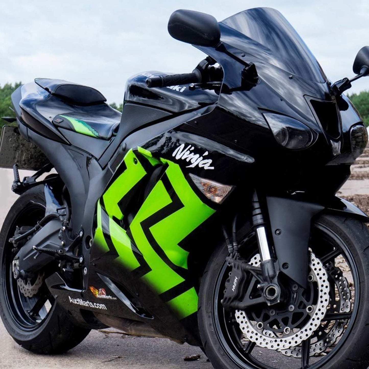 Amotopart Kawasaki 2007-2008 ZX6R 636 Kit di paura nero verde