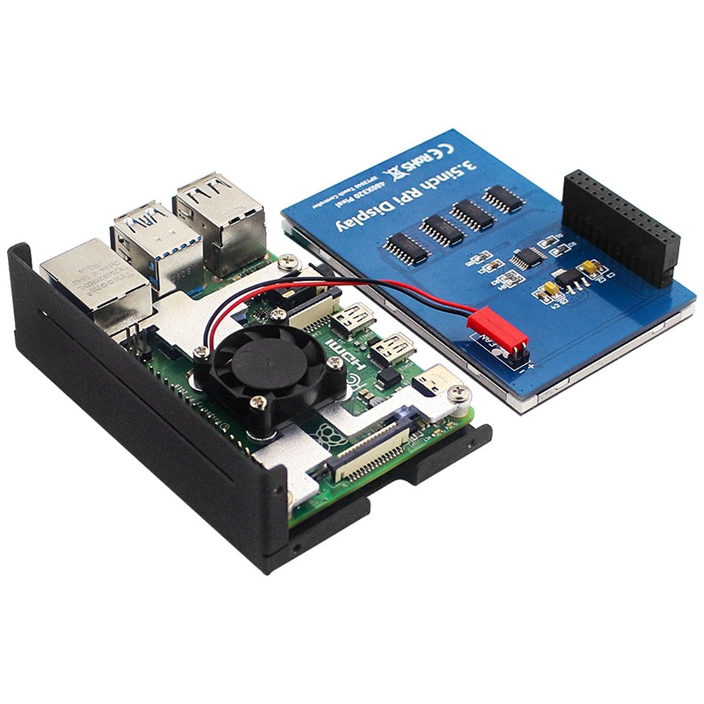 Custodia in lega di alluminio con display da 3,5 pollici + schermo LCD adatto per Raspberry Pi 4 modello B