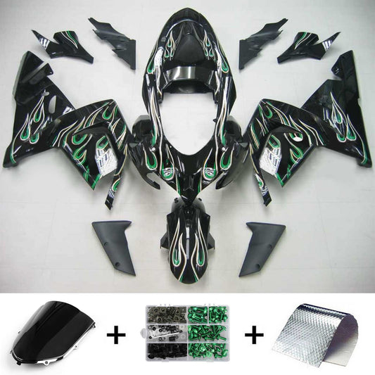 Amotopart Kawasaki 2004-2005 ZX10R Nero con kit Green Greater