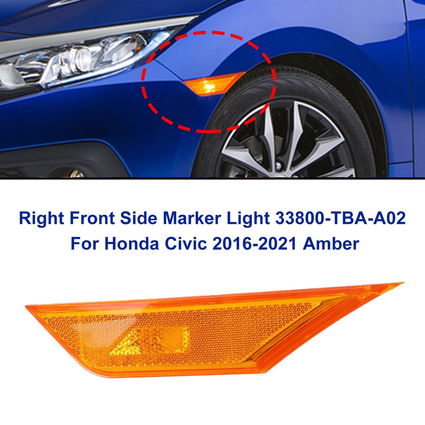 2¡Á Luce di posizione laterale anteriore per Honda Civic 2016-2021 Ambra Generico