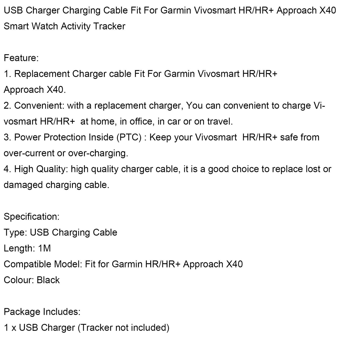 Caricabatterie USB Cavo dati di ricarica Cavo adatto per orologio Garmin Vivosmart 3/4/HR