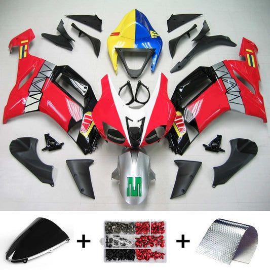 Amotopart Kawasaki 2007-2008 ZX6R 636 Kit di design colorato rosso