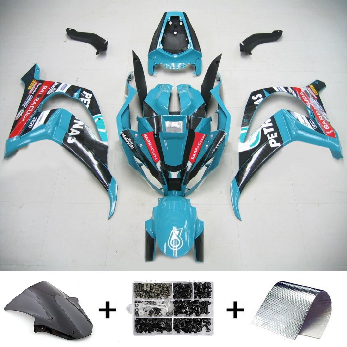 Amotopart Kawasaki ZX10R 2011-2015 Kit di abbigliamento blu-verde