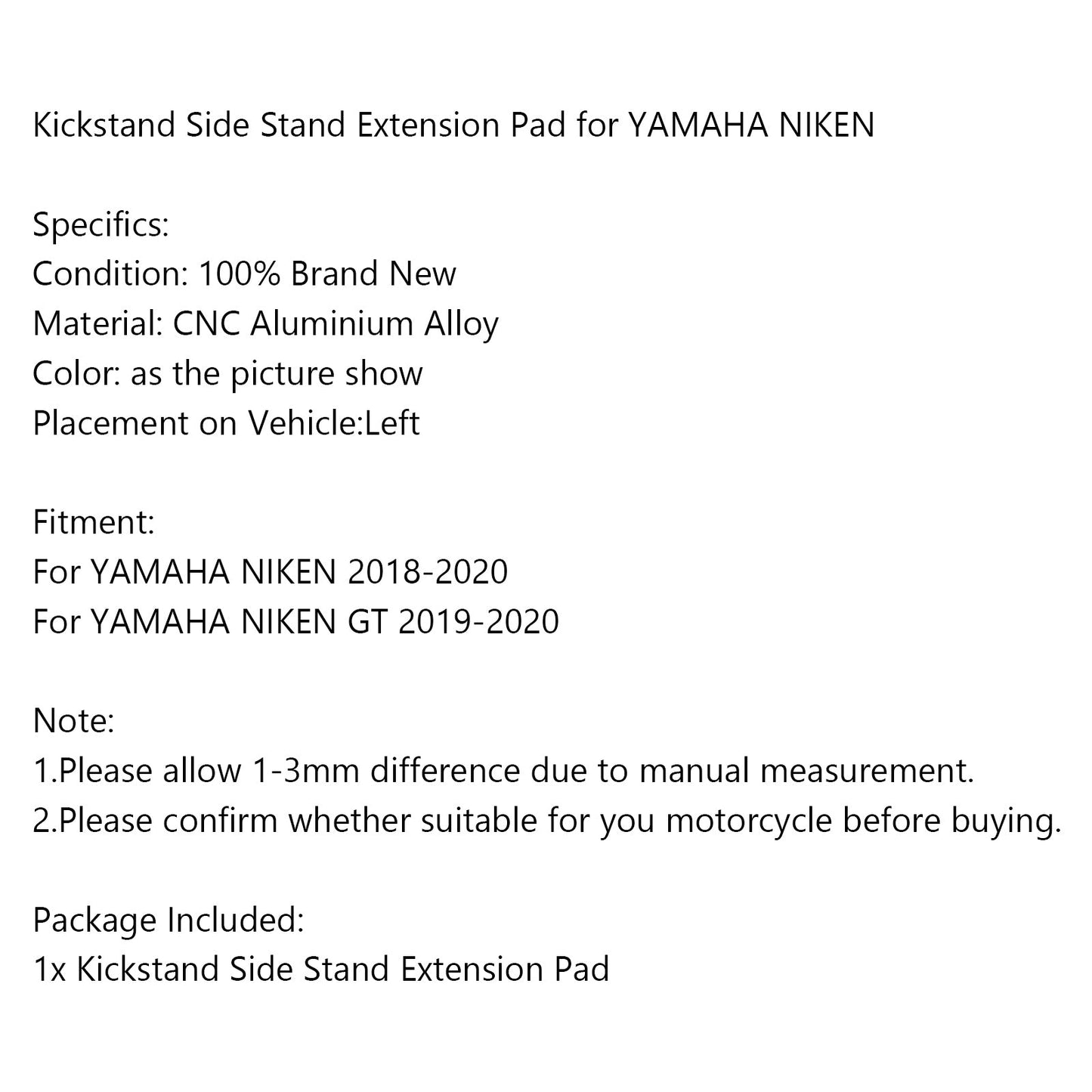 Cavalletto Laterale Allarga Imbottitura Piastra per YAMAHA NIKEN /GT 2019-2020 Generico