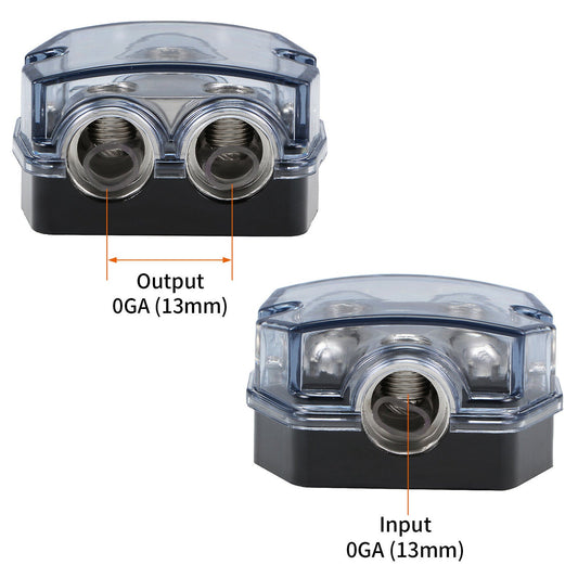 Alloggiamento in plastica trasparente resistente al calore Blocco di distribuzione splitter nichelato 1x0 In 2x0 GA Out Block Splitter Fusebox per Car Audio Marine