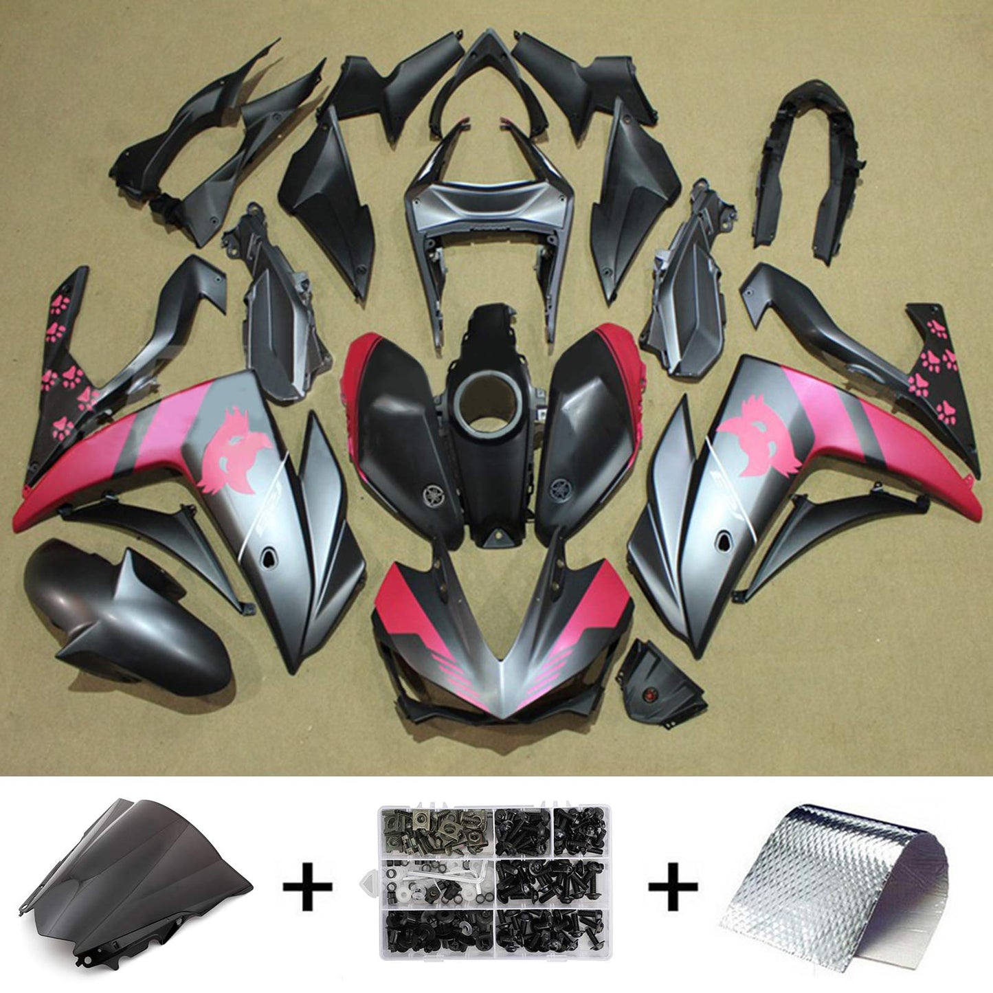 Amotopart Sales Ski Yamaha 2014-2018 YZF R3 e 2015-2017 YZF R25 Kit di carenatura rosa nero