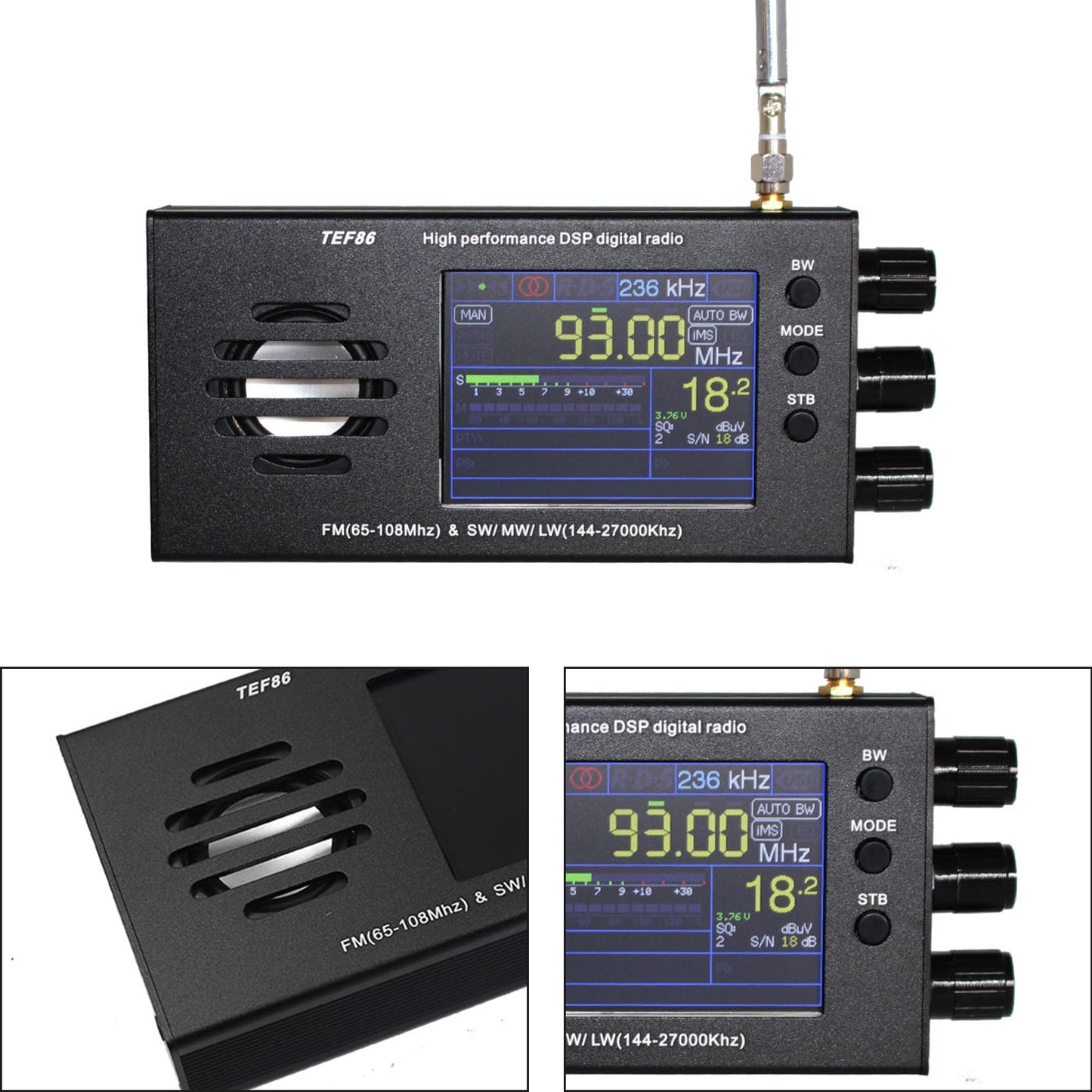 Display LCD da 3,2" Radio digitale DSP EF6686 ad alte prestazioni 144-27000KHz SW/MW/LW
