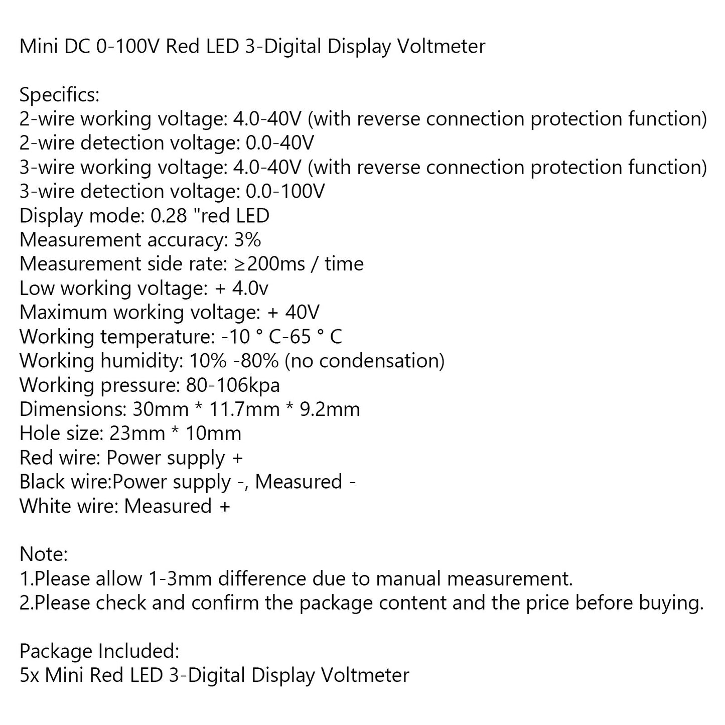 5x Mini DC 0-30V LED rosso Pannello voltmetro a 3 display digitale calibrabile