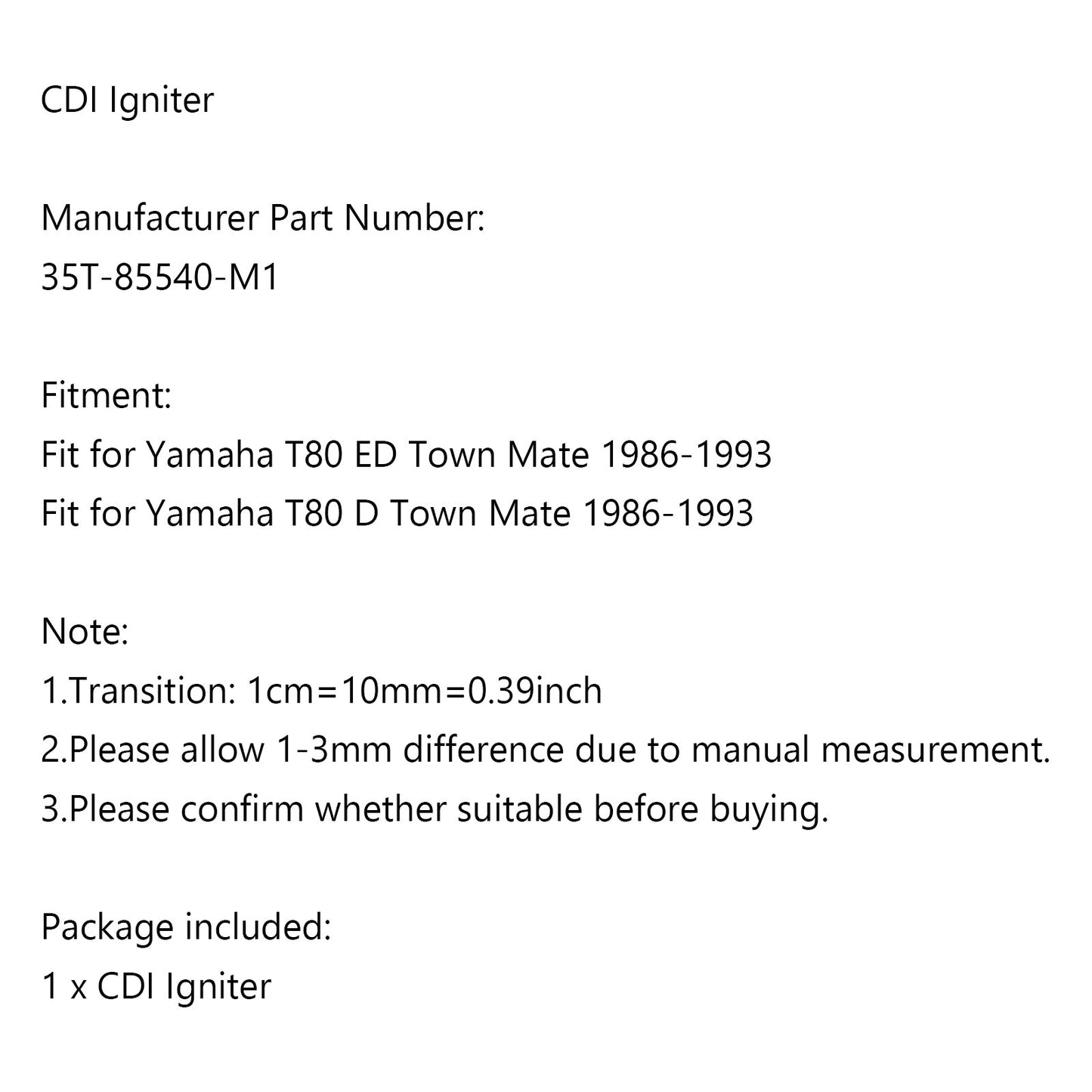 Modulo accensione CDI adatto per Yamaha T80 D / ED Town Mate 1986-1993 35T-85540-M1 Generico