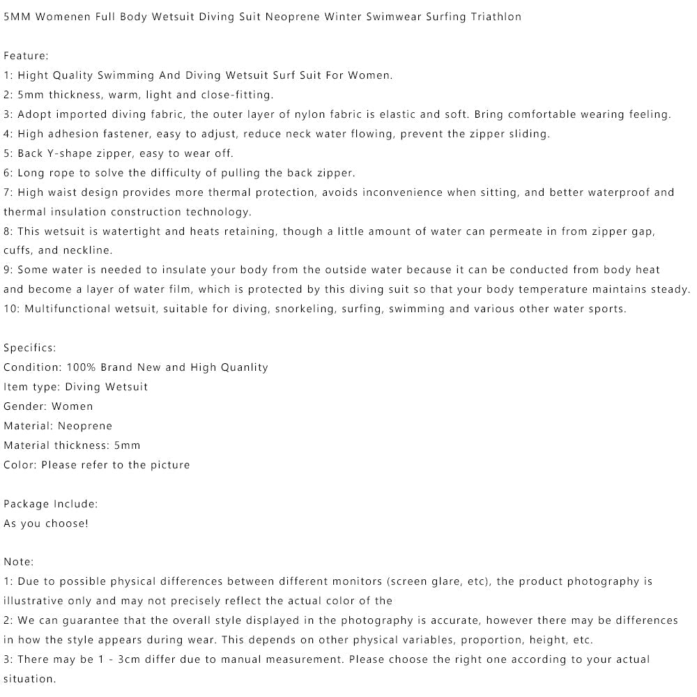 Muta da sub da donna in neoprene da 5 mm Muta da surf Completo da snorkeling Triathlon