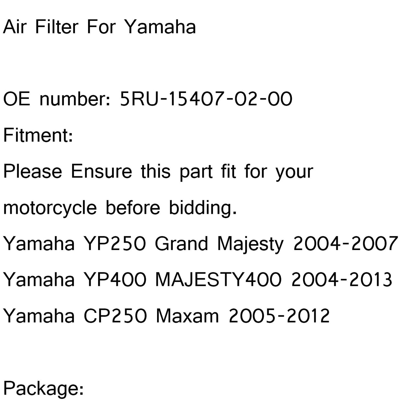 Filtro aria per Yamaha YP400 Majesty 400 04-13 CP250 Morphous 250 05-12 Generico