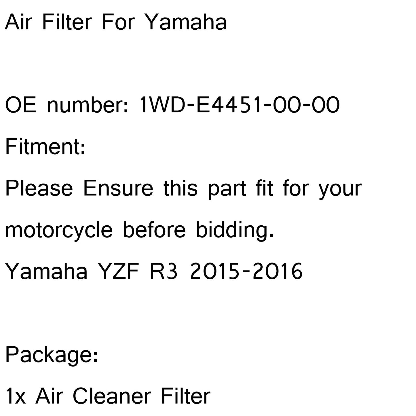Filtro aria aspirazione Drop In Cleaner per Yamaha YZF R1 2015 2016 1WD-E4451-00-00 Generico