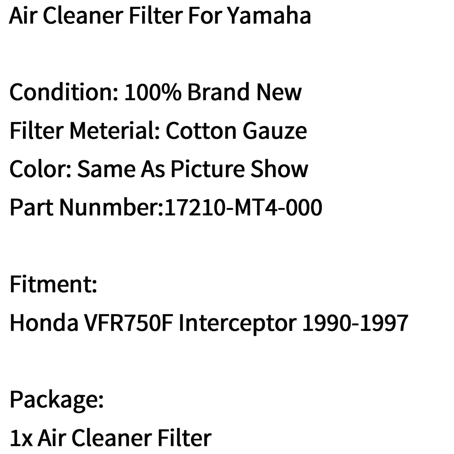 Elemento filtro aria per Honda VFR750F Interceptor 1990-1997 17210-MT4-000 Generico