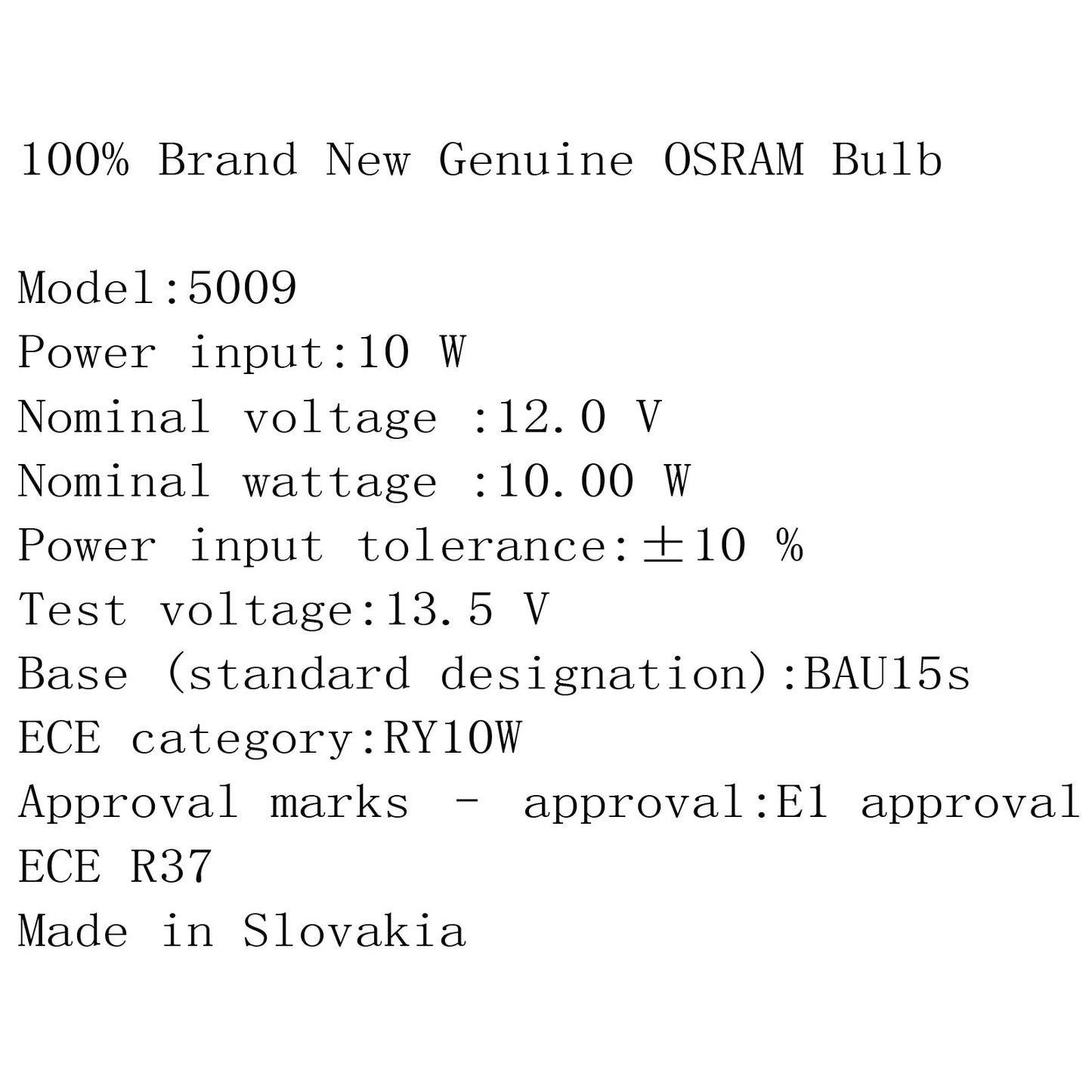 10x OSRAM 5009 RY10W 12V BAU15S alogeno originale per auto indicatori di direzione ambra generico