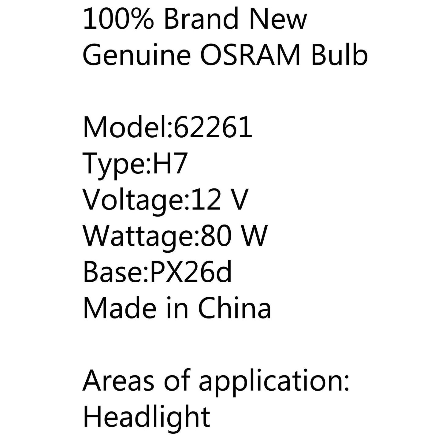 OSRAM Super Rallye Off Road Lampadina Lampada Alogena H7 80W 62261 Per Veicolo Universale Generico