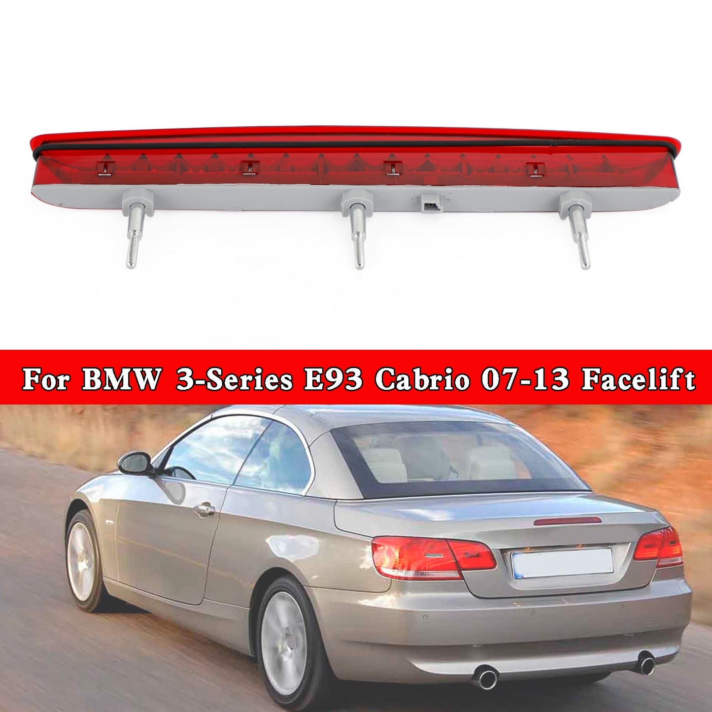 Posteriore 3° Terza Luce Stop 63257162309 Per BMW Serie 3 E93 Cabrio 07-13 Facelift Generico
