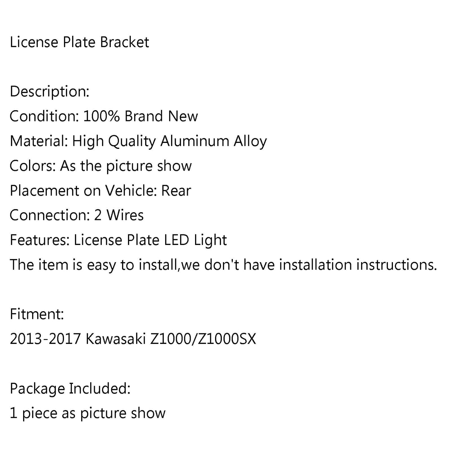 Supporto per staffa targa moto per Kawasaki Z1000 Z 1000 SX 2013-2017 Generico