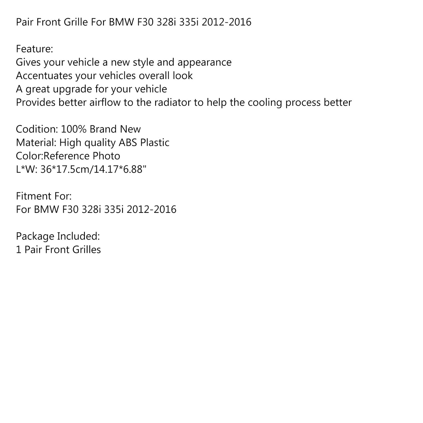 Griglie per griglia anteriore a forma di diamante per BMW F30 328i 335i 2012-2016 Generico