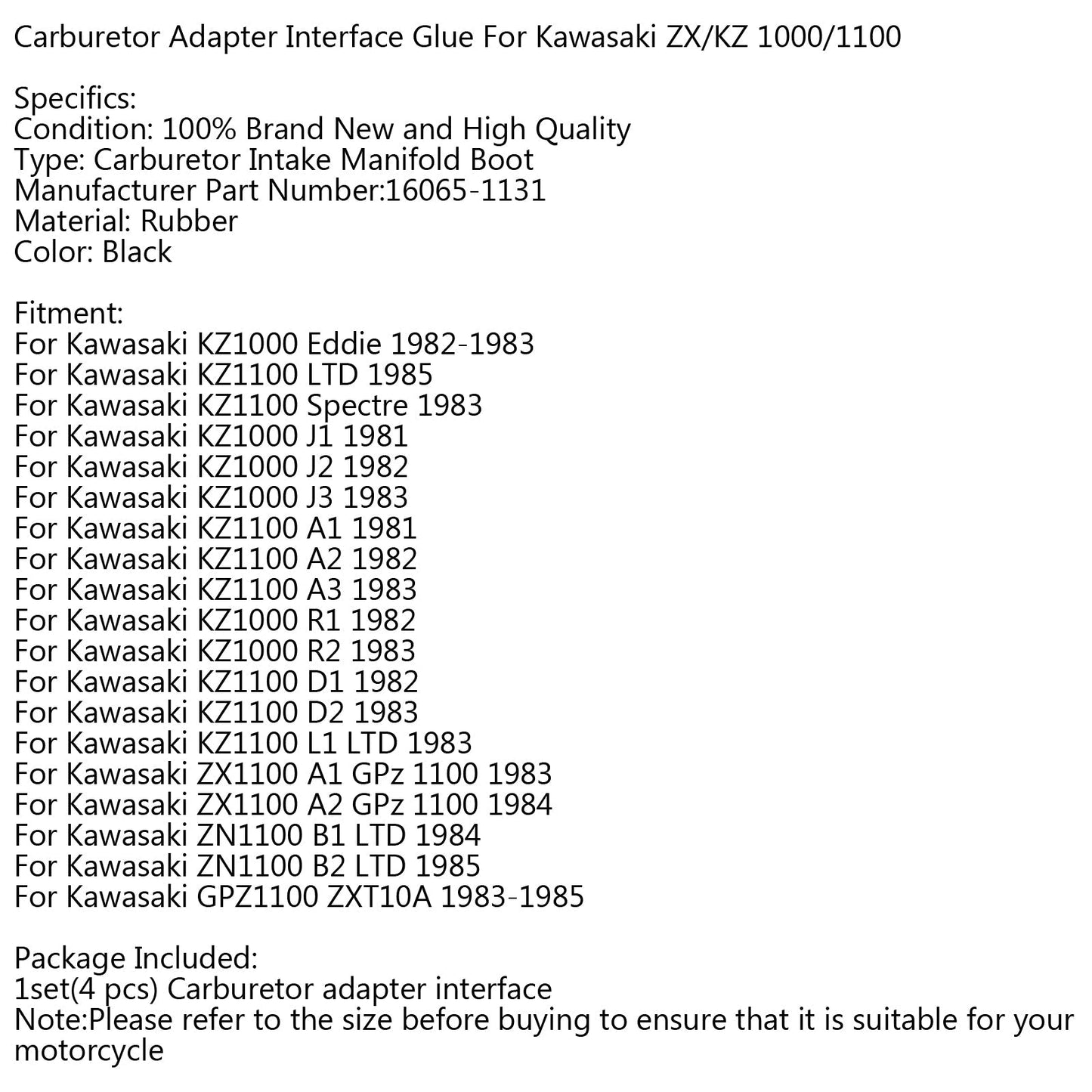 Carburatore Supporto Collettore di Aspirazione Boot Per Kawasaki KZ1000 KZ1100 ZN1100 A1 B1 Generico