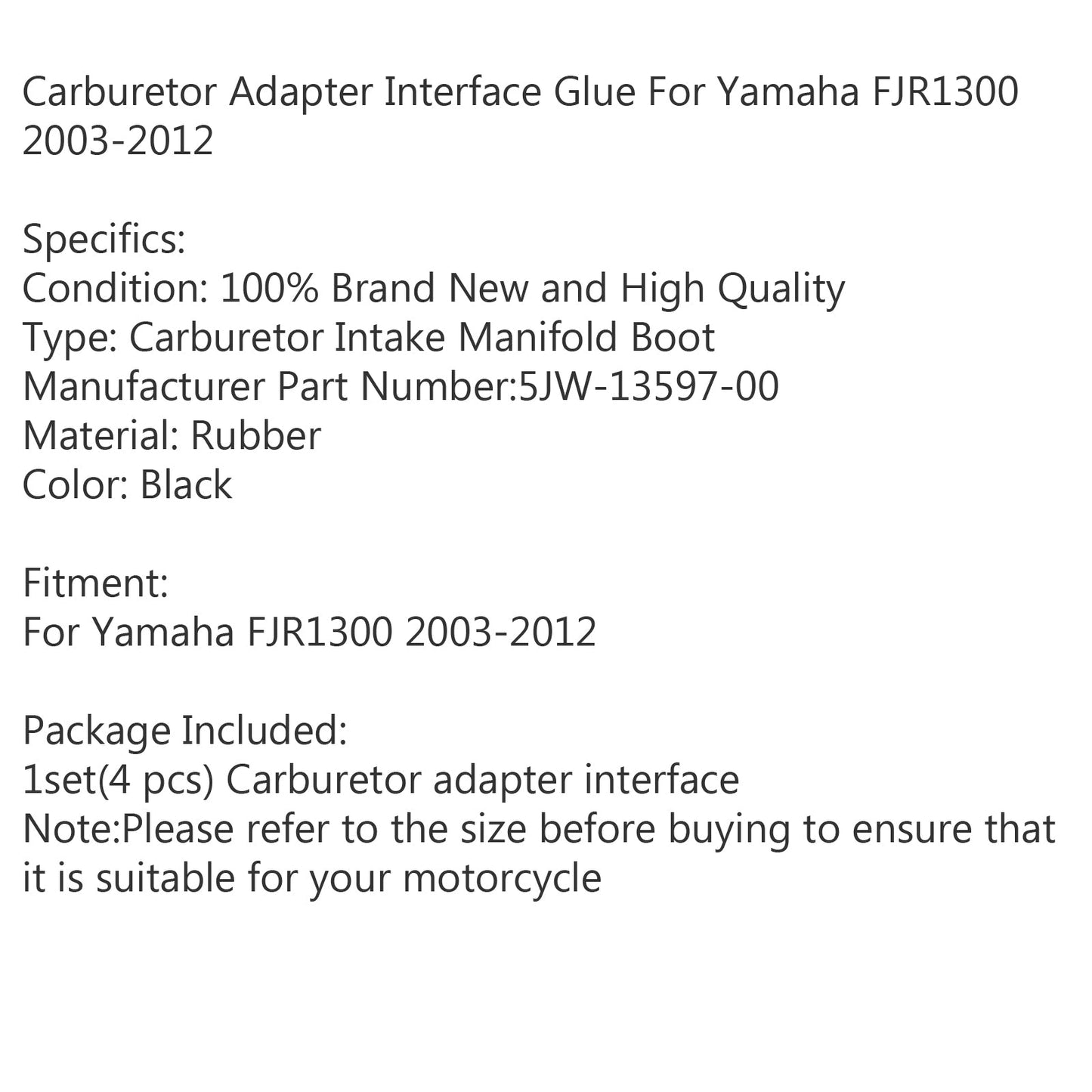 Cuffia collettore aspirazione supporto carburatore per Yamaha FJR1300 03-12 cambio elettrico generico