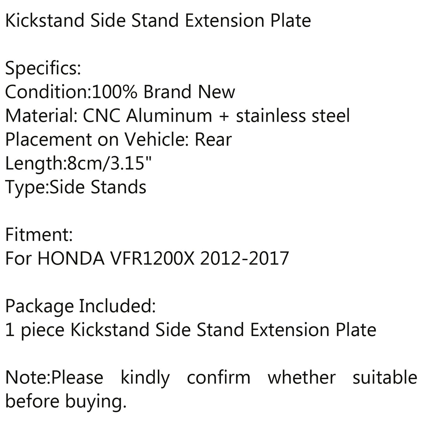 cavalletto laterale cavalletto estensione ingranditore pad per HONDA VFR1200X 2012-2017 generico