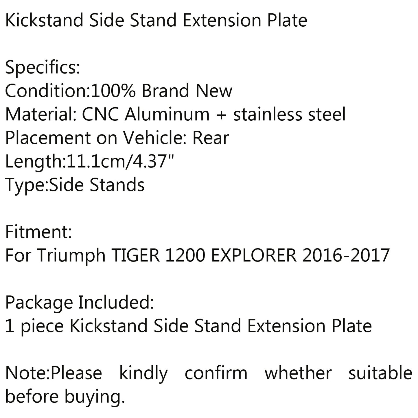 Explorer cavalletto cavalletto laterale estensione pad ingranditore Per Triumph Tiger 1200 Generico