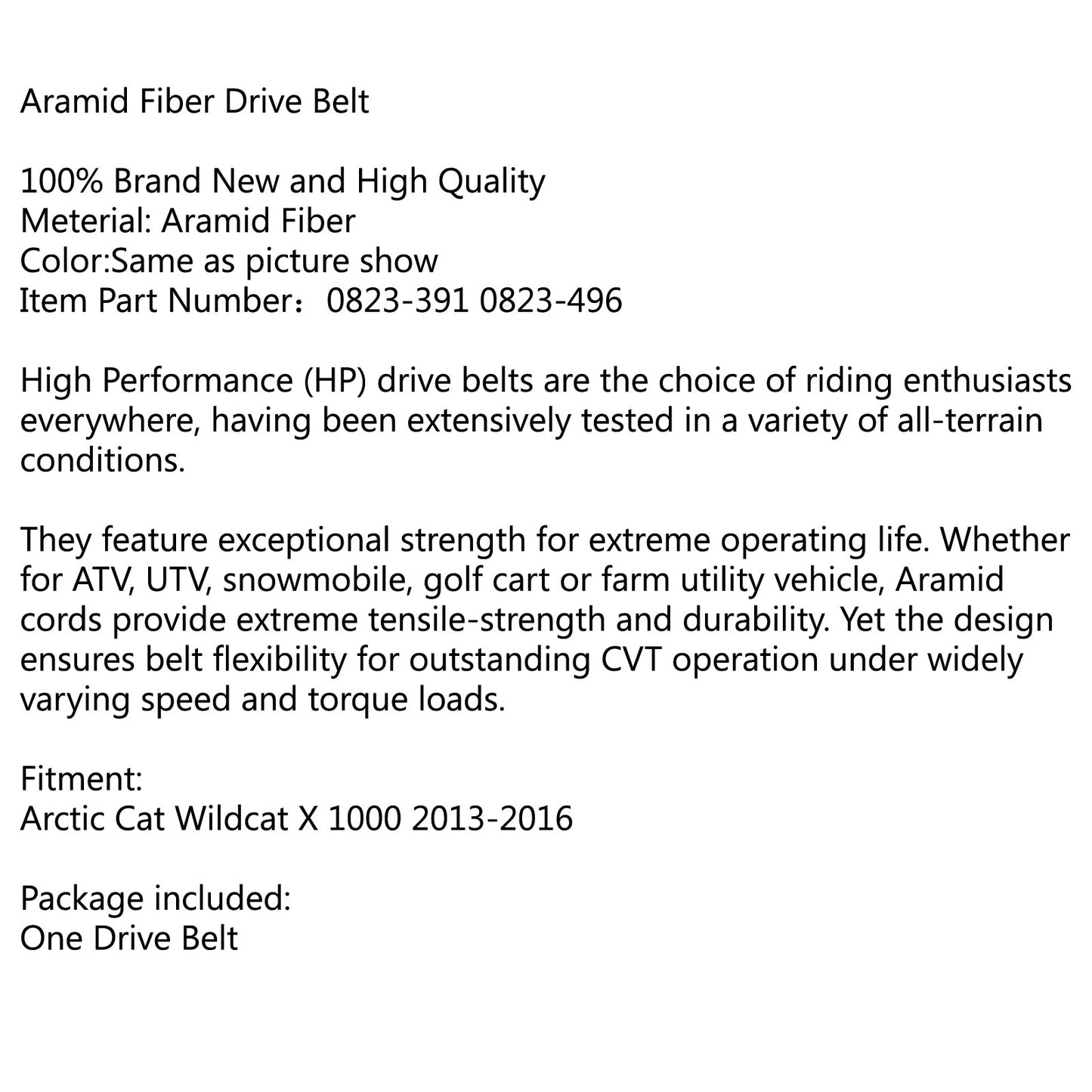Cinghia di Trasmissione Per Arctic Cat Wildcat X 1000 2013-2016 2014 2015 OE 0823-496 Generico