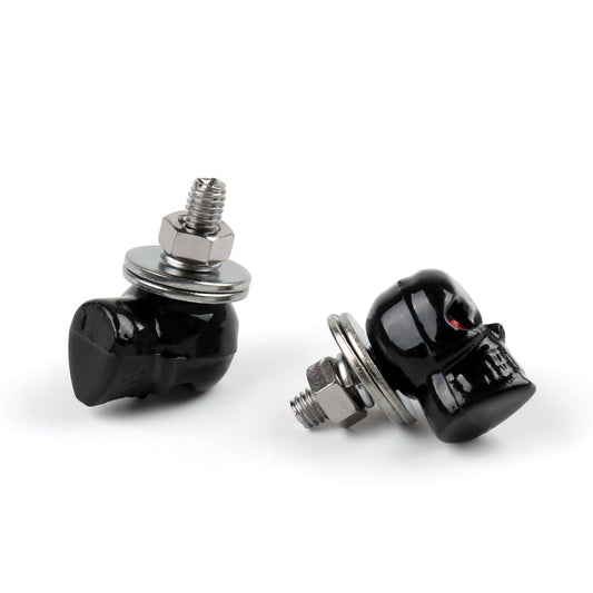 2x Universal Motorcycle Black Skull License Number Plate Frame Screw Bolt