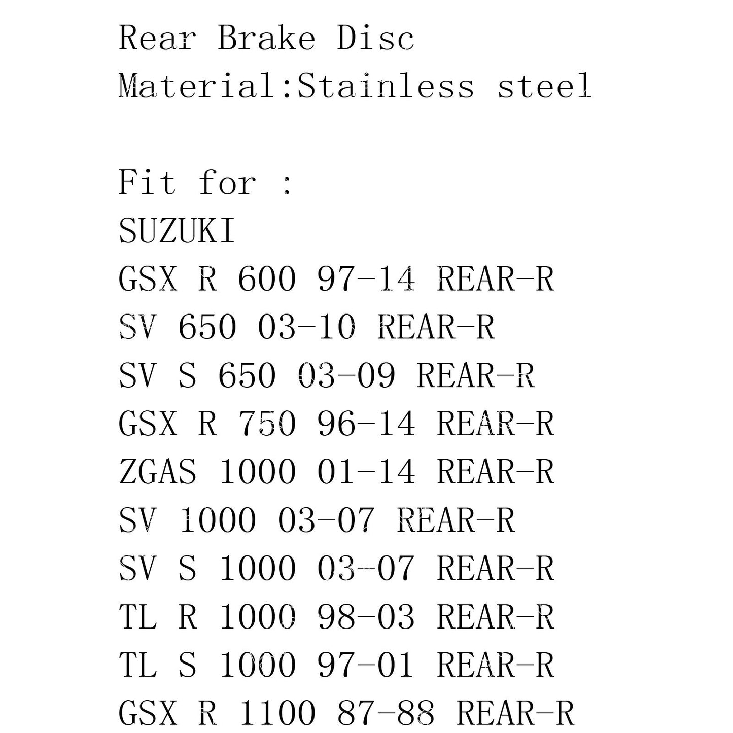 Rotore Disco Freno Posteriore Tondo Fr Suzuki GSXR 600 750 1100 SV SVS TLR TLS ZGAS 1000 Generic