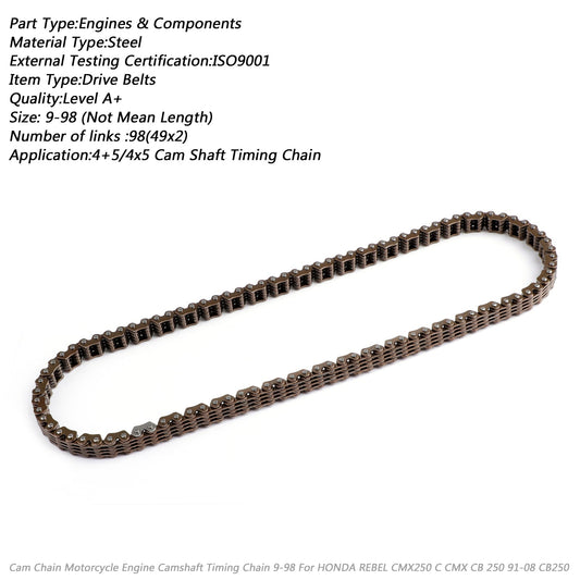 Catena a camme 98L per Honda CMX250C Rebel Yamaha XV1000 Virago Suzuki VLR1800 Generico
