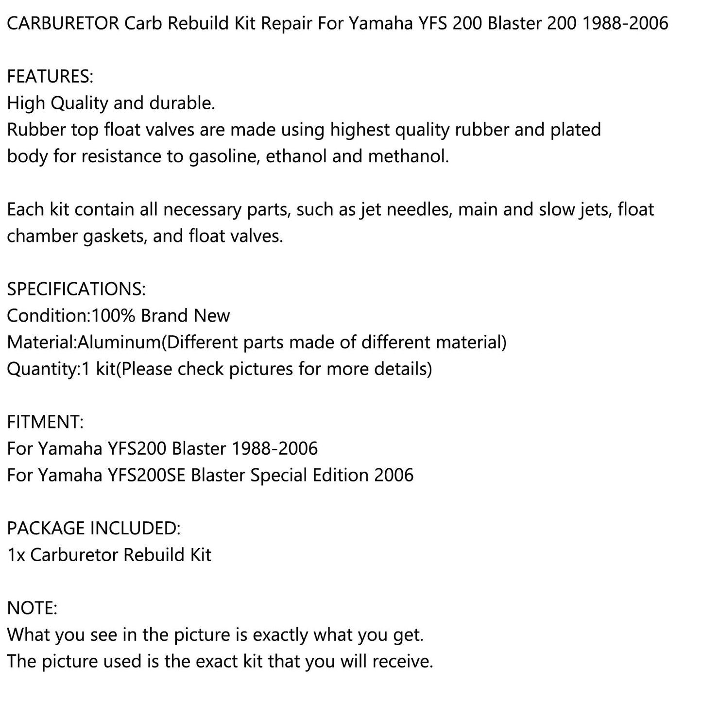 Carburatore CARB Ricostruzione Kit di Riparazione Per Yamaha YFS 200 Blaster 200 YFS200 88-06 Generico