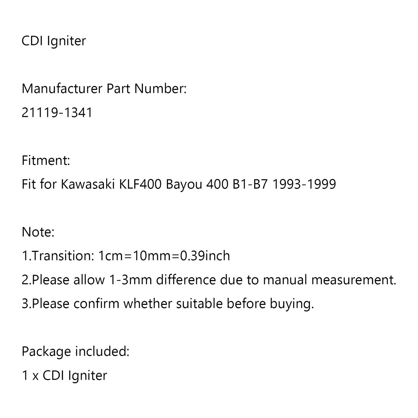 Accenditore CDI adatto per Kawasaki KLF400 Bayou 400 B1-B7 1993-1999 21119-1341 Generico