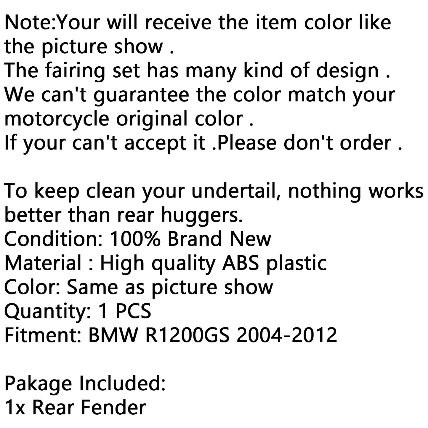 Parafango parafango posteriore paraspruzzi in ABS per BMW R1200GS 2004-2012 generico