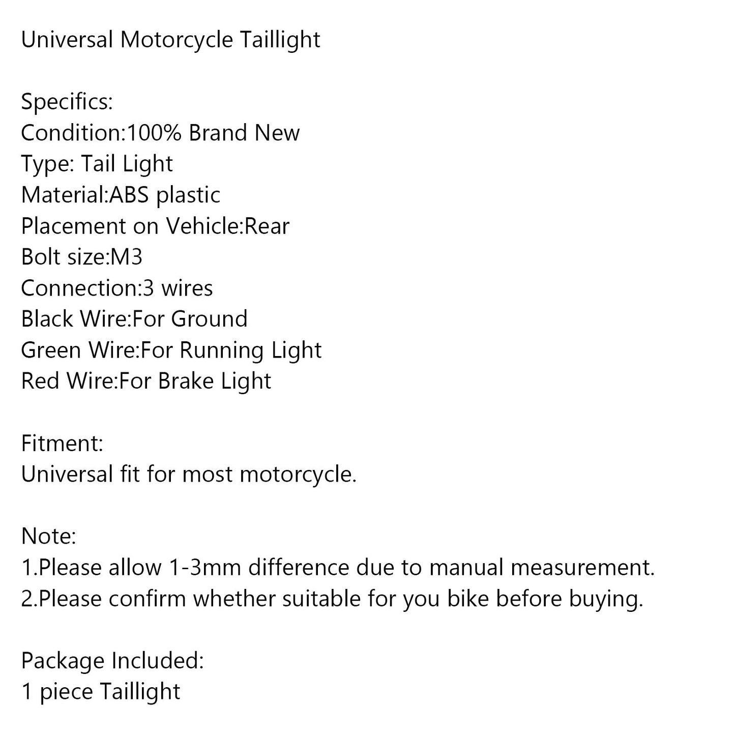 1x fanale posteriore freno a LED per moto universale Bobber ATV Dirt Bike generico